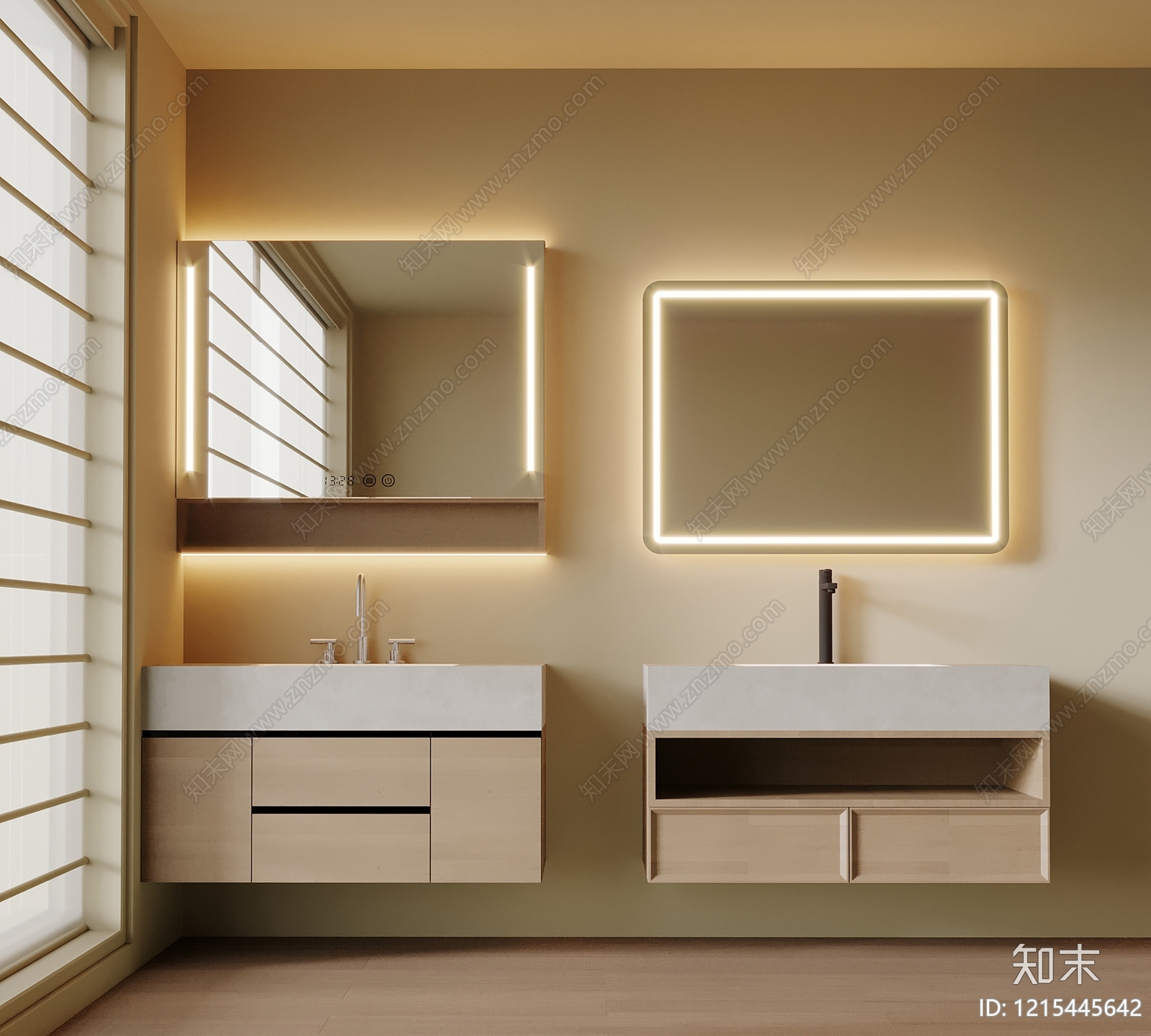 奶油风浴室柜3D模型下载【ID:1215445642】