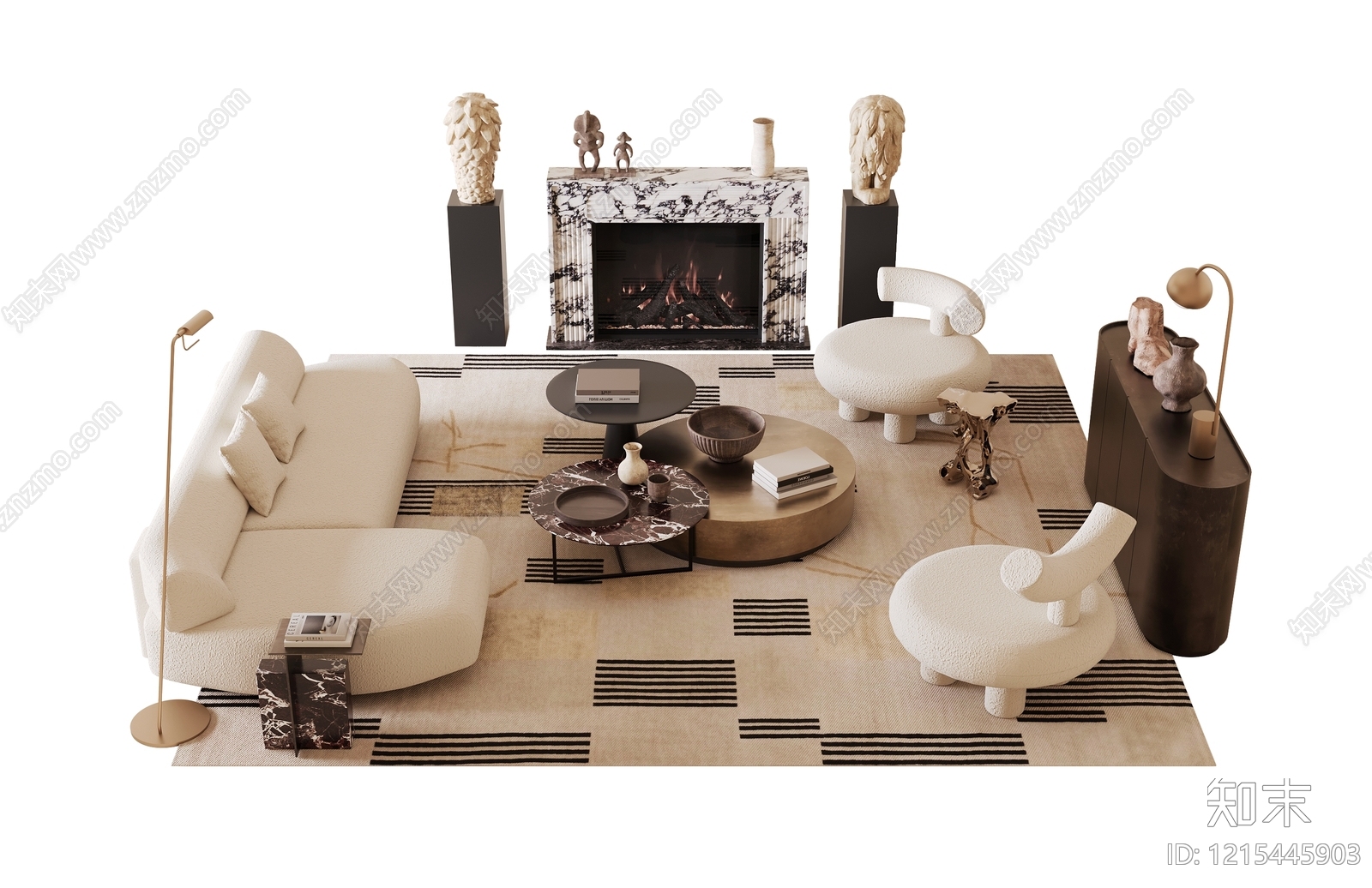 奶油风沙发组合3D模型下载【ID:1215445903】