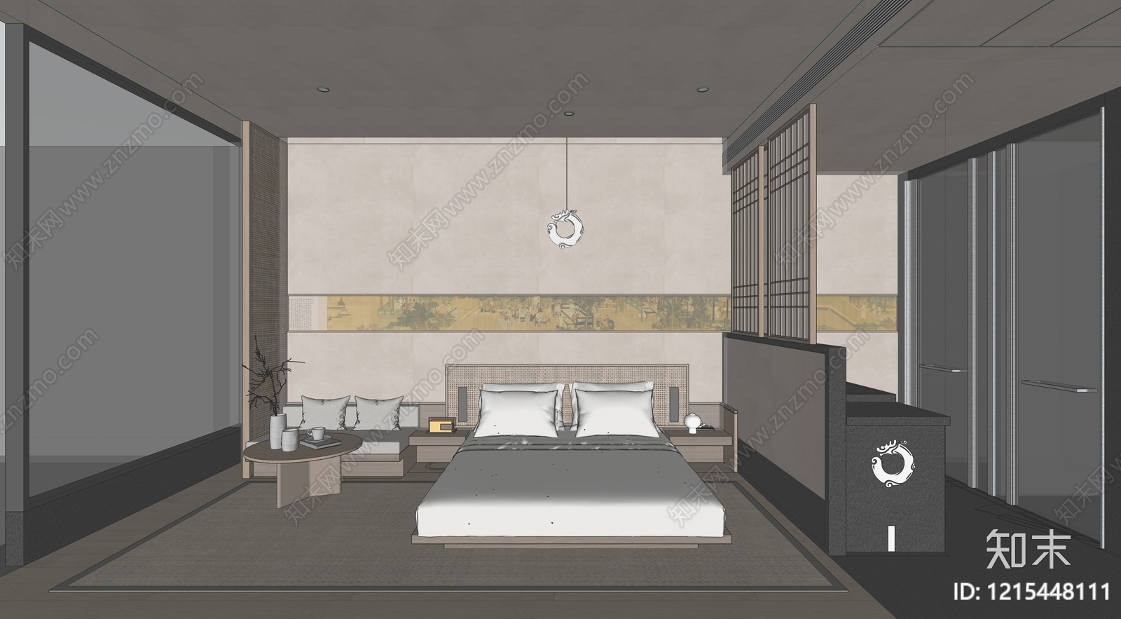 新中式酒店客房SU模型下载【ID:1215448111】
