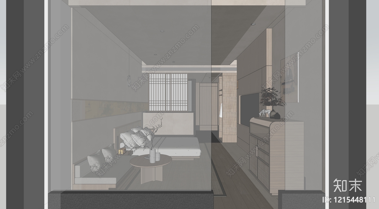 新中式酒店客房SU模型下载【ID:1215448111】