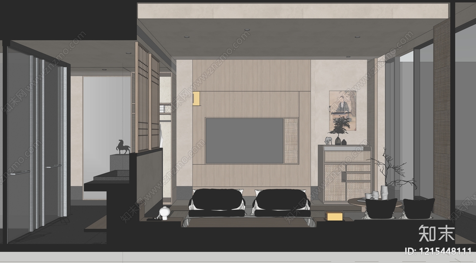 新中式酒店客房SU模型下载【ID:1215448111】