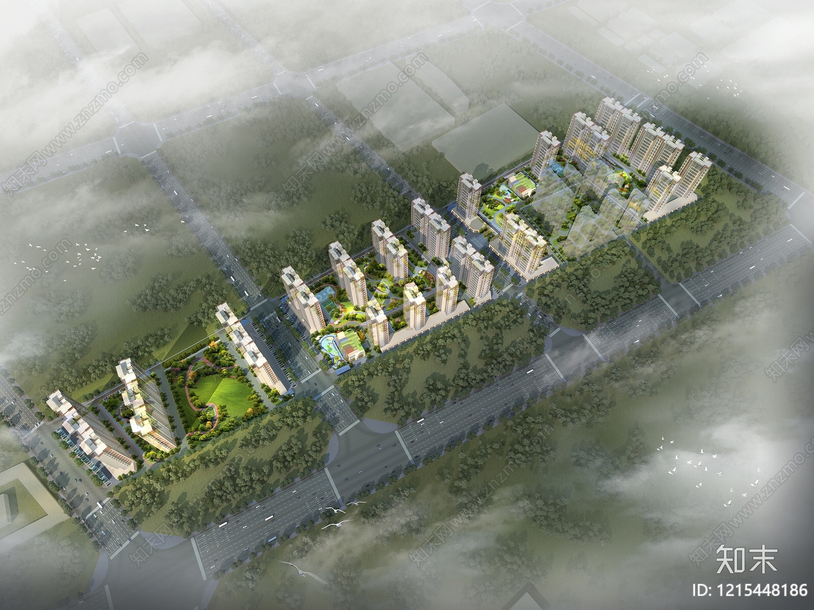 现代主义鸟瞰规划3D模型下载【ID:1215448186】