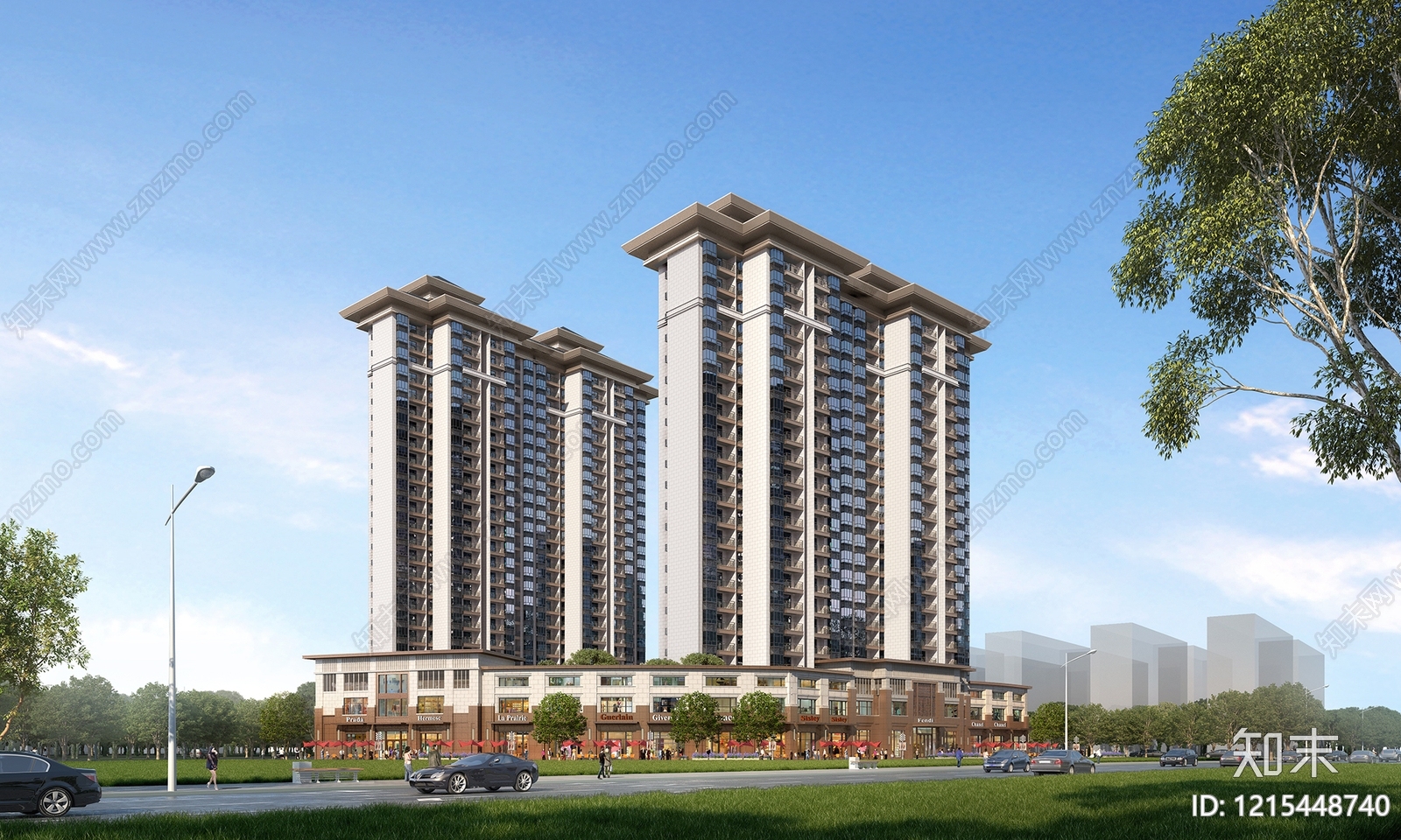 新中式小高层住宅楼3D模型下载【ID:1215448740】