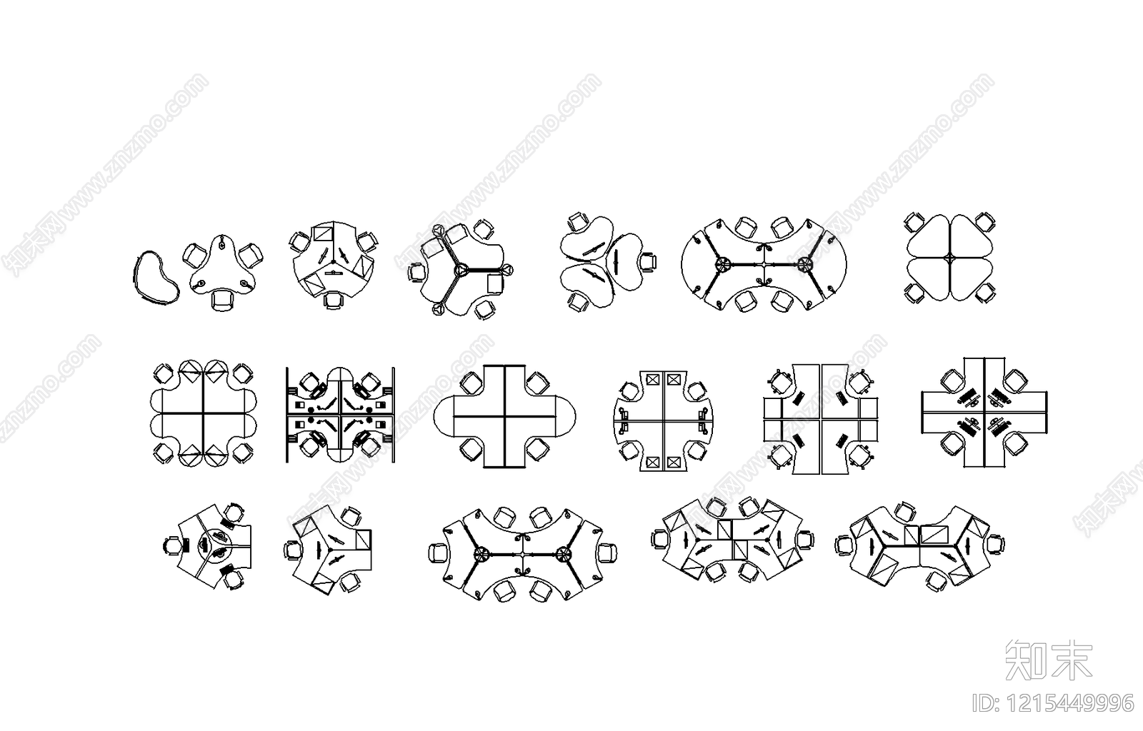 现代简约桌椅施工图下载【ID:1215449996】