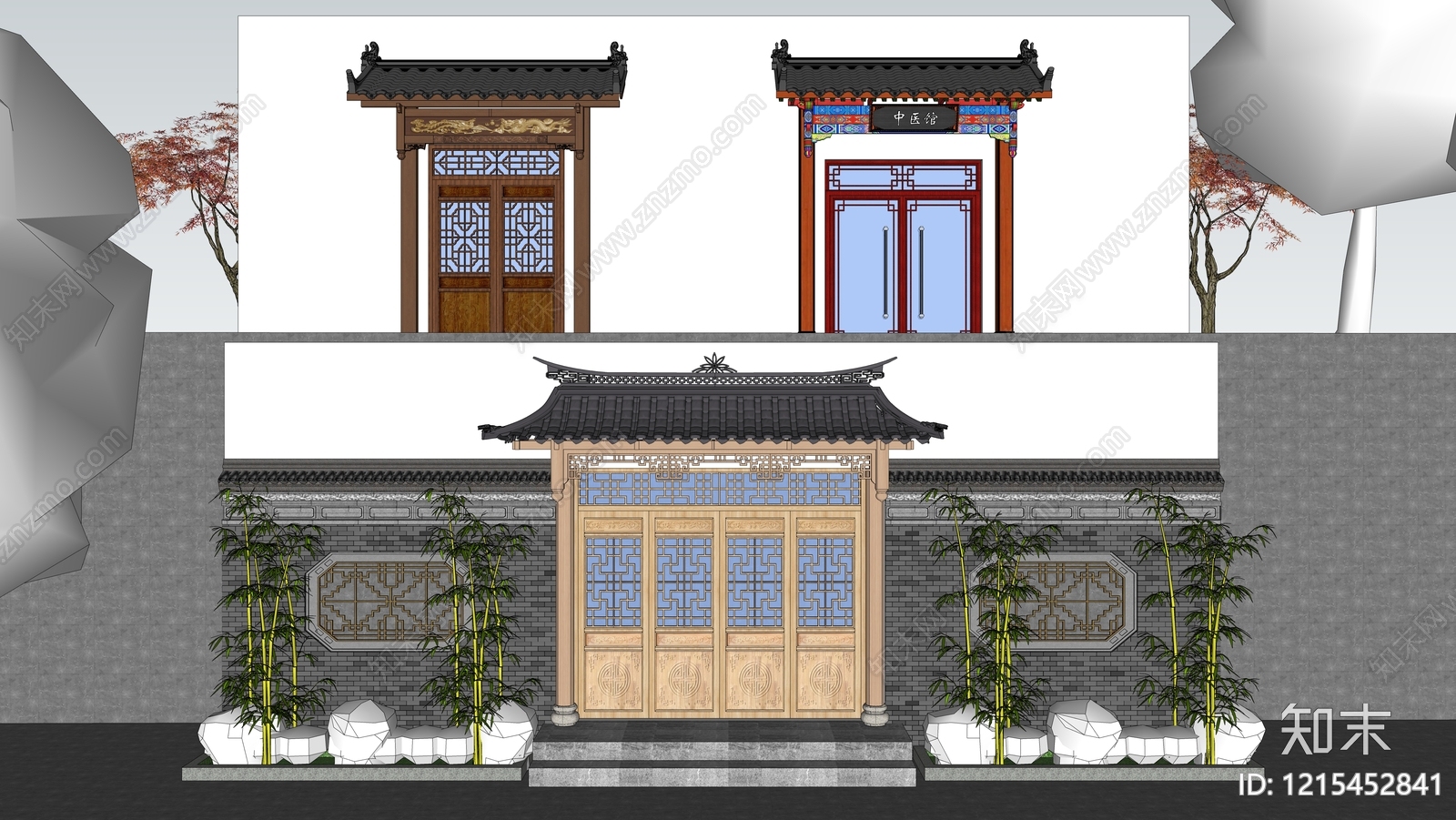新中式入口大门SU模型下载【ID:1215452841】