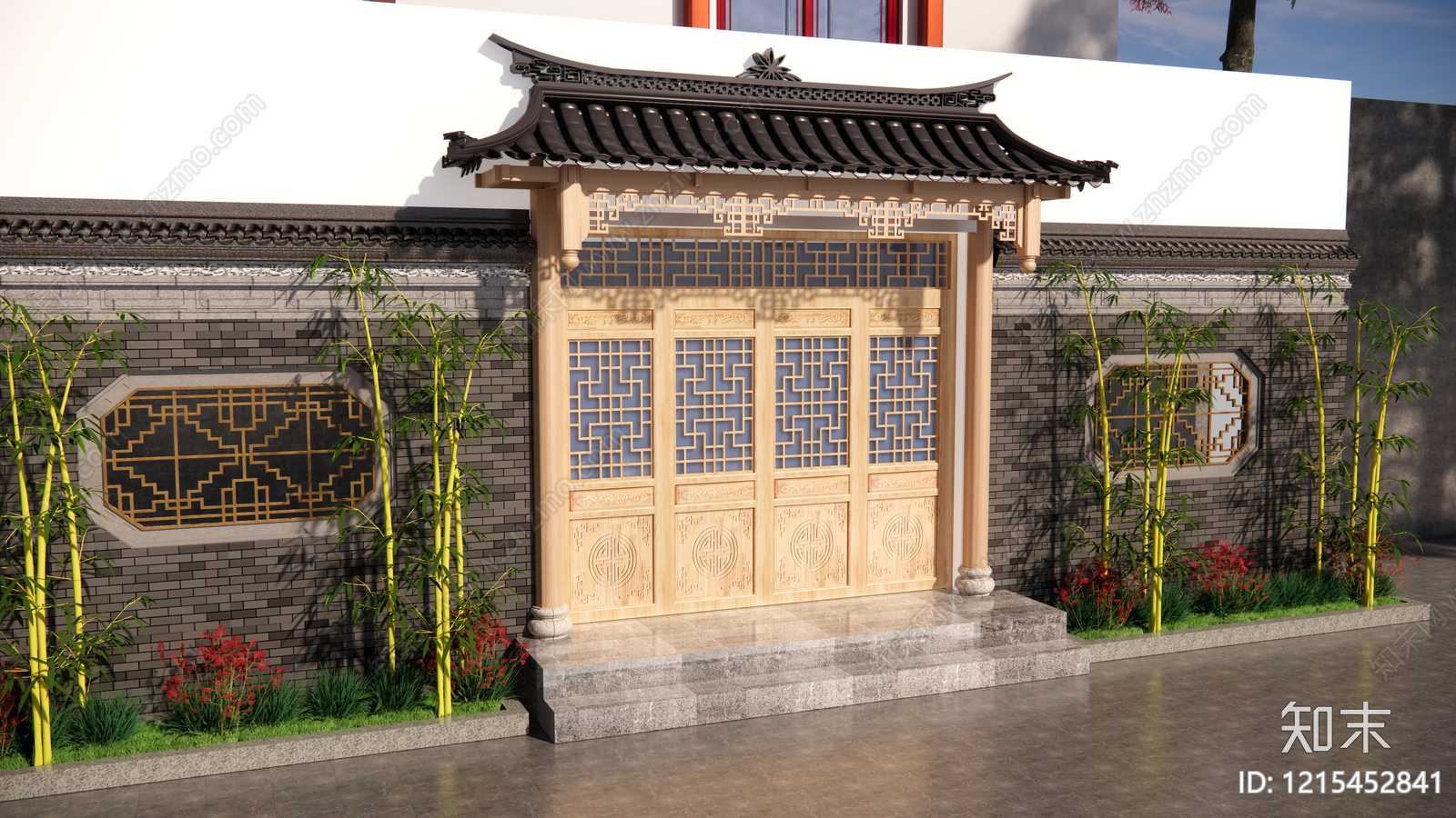 新中式入口大门SU模型下载【ID:1215452841】