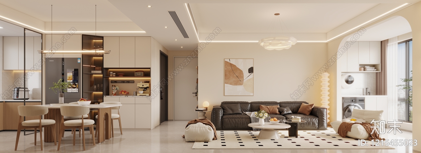 奶油风家居客厅3D模型下载【ID:1215455023】