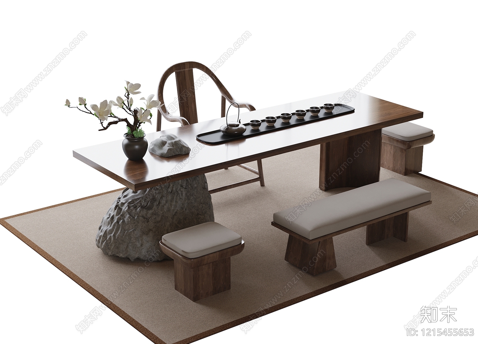 新中式茶桌椅3D模型下载【ID:1215455653】