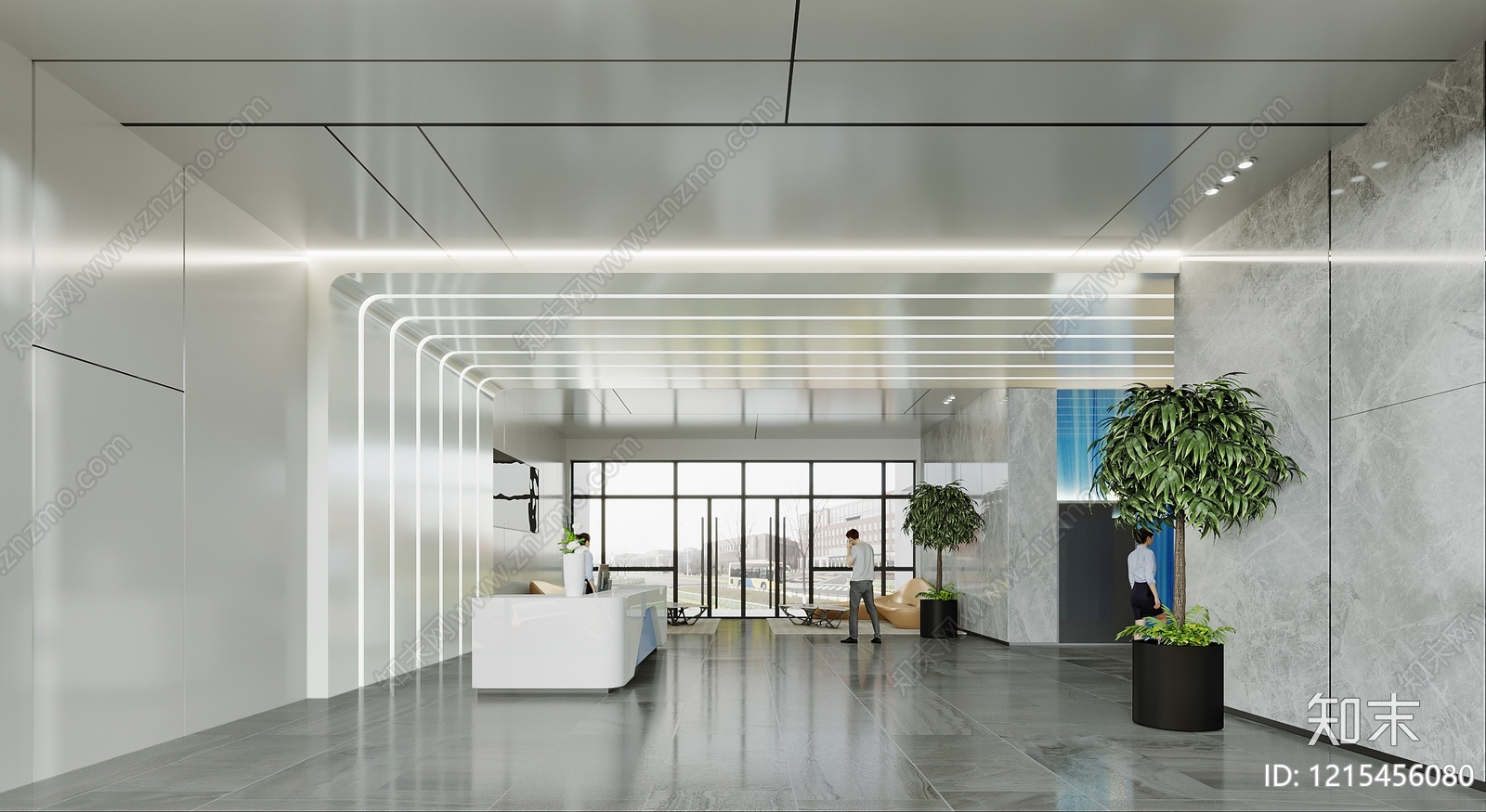 现代极简办公大厅3D模型下载【ID:1215456080】
