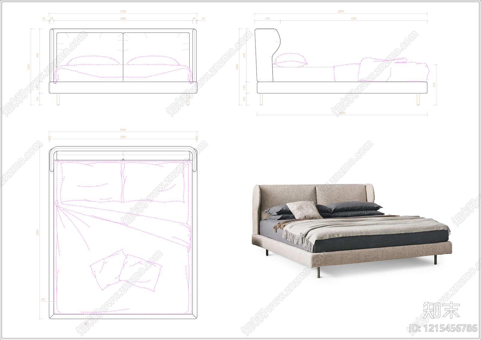 现代意式床施工图下载【ID:1215456786】