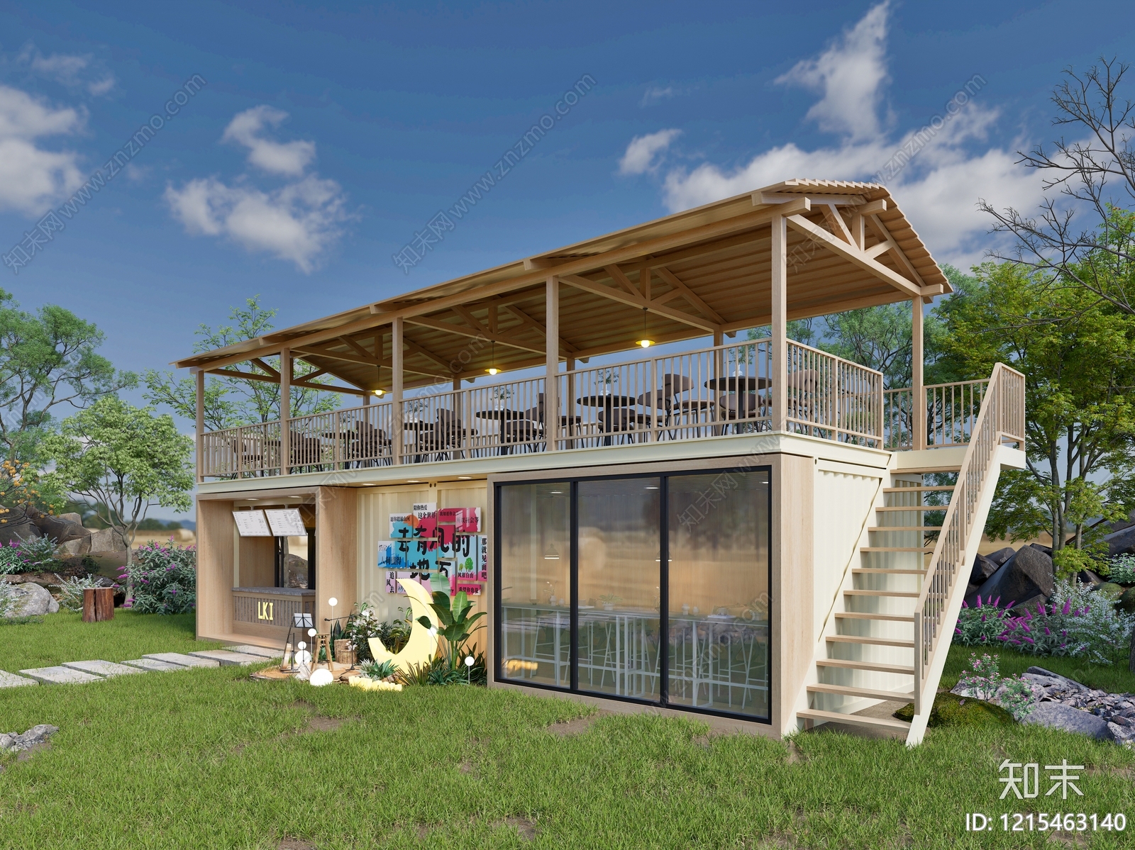 原木风风格建筑SU模型下载【ID:1215463140】