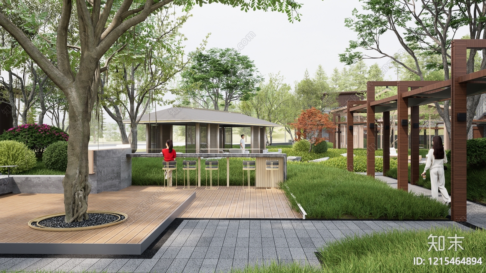 新中式景观廊架空间SU模型下载【ID:1215464894】