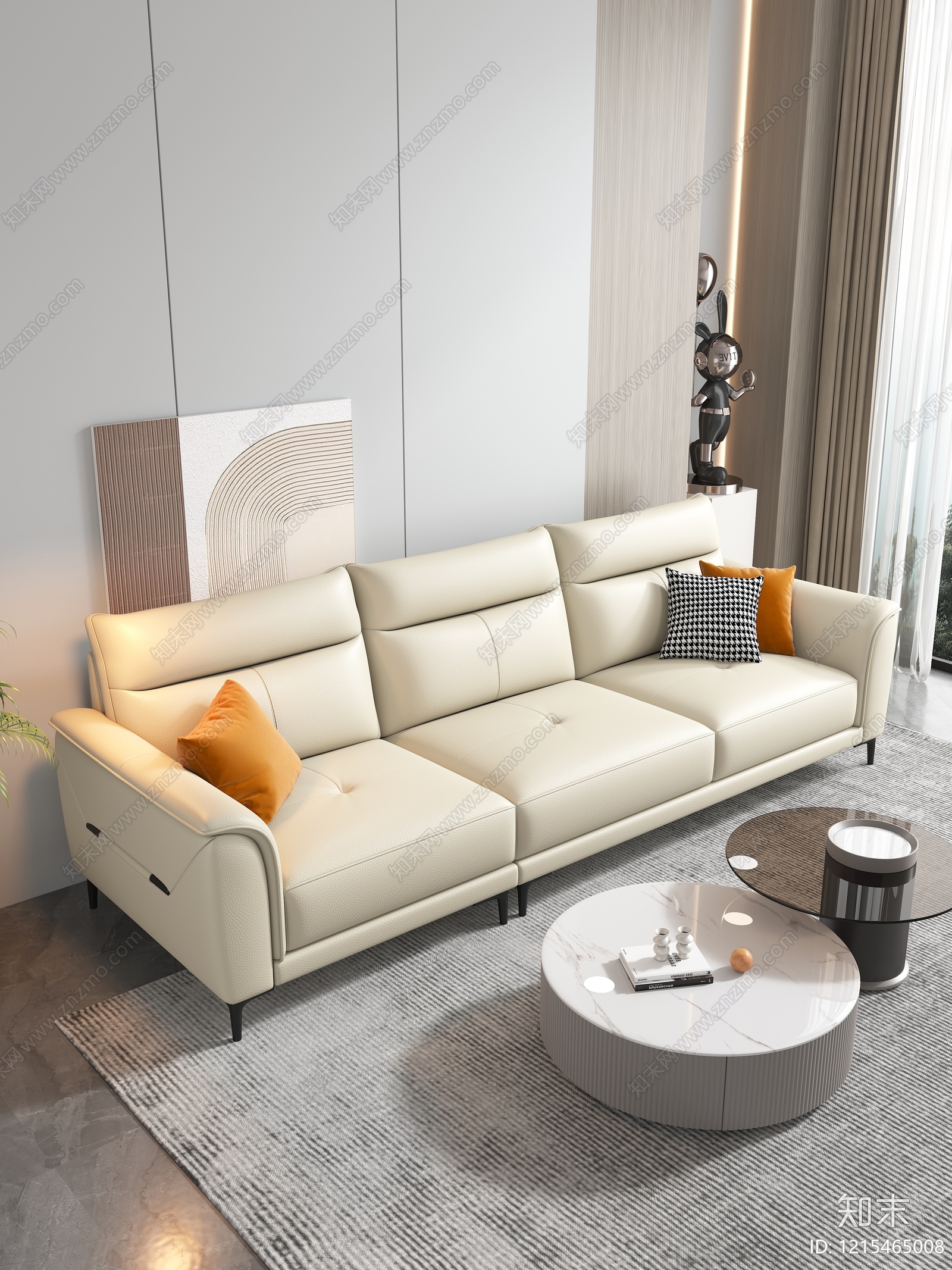 现代简约三人沙发3D模型下载【ID:1215465008】