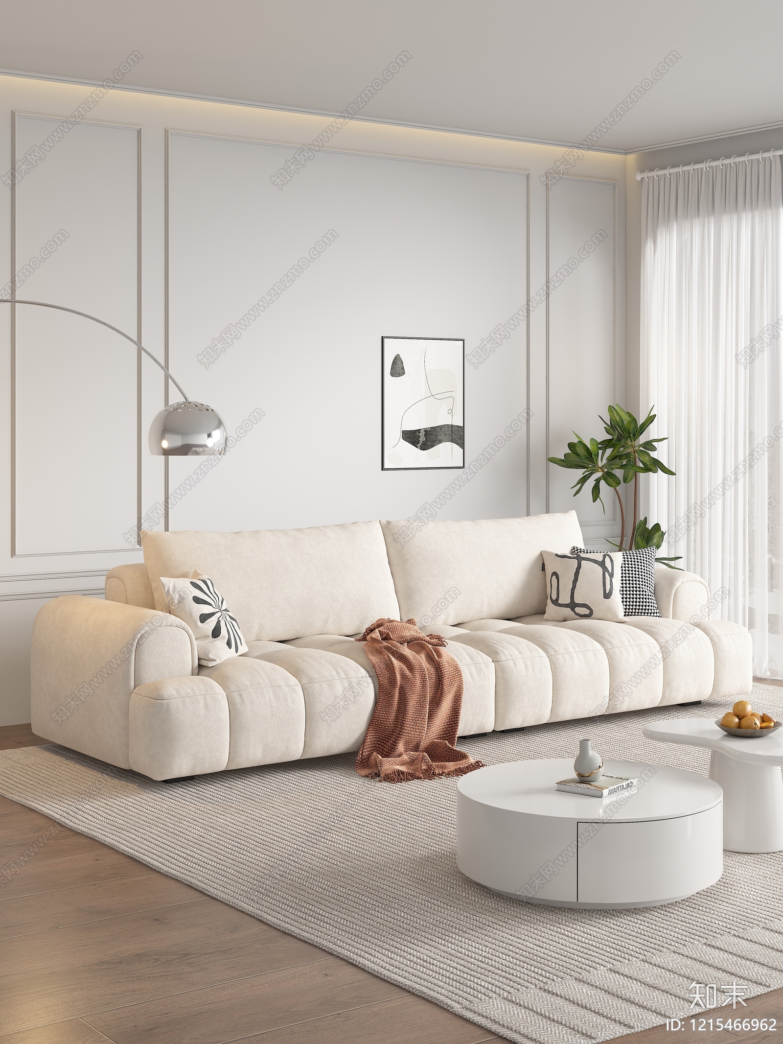 奶油风多人沙发3D模型下载【ID:1215466962】