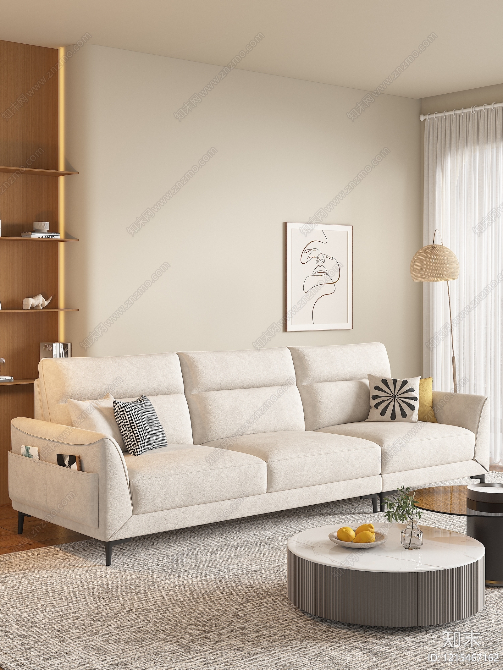 奶油风三人沙发3D模型下载【ID:1215467162】