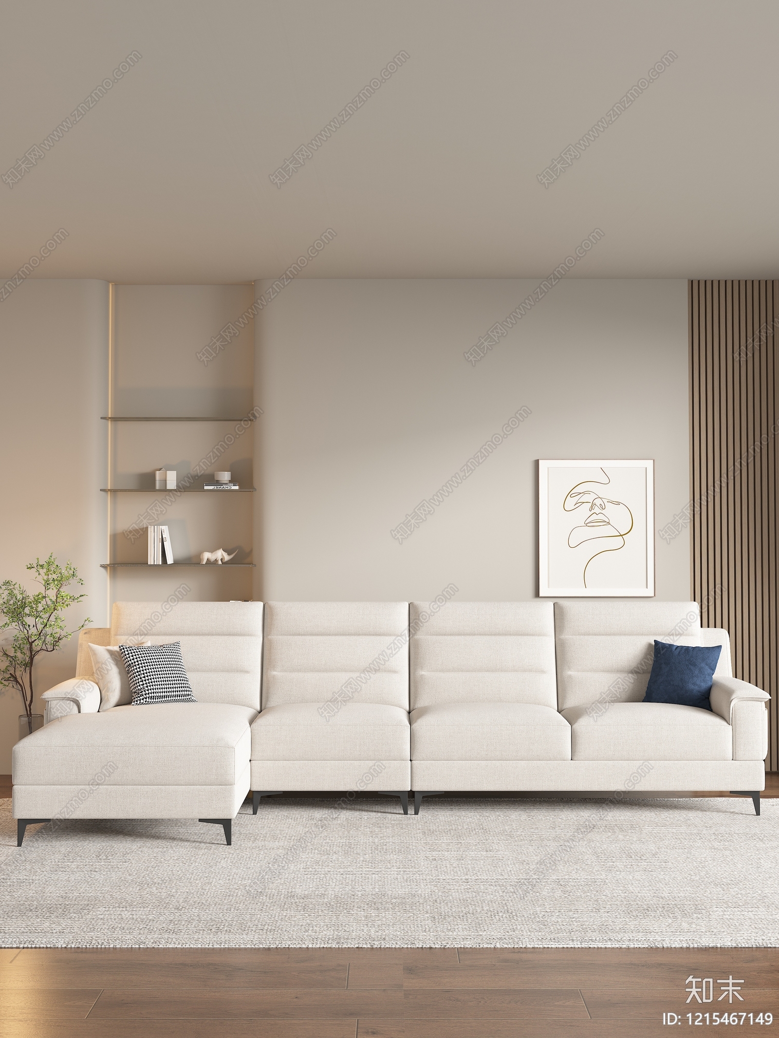奶油风L型沙发3D模型下载【ID:1215467149】