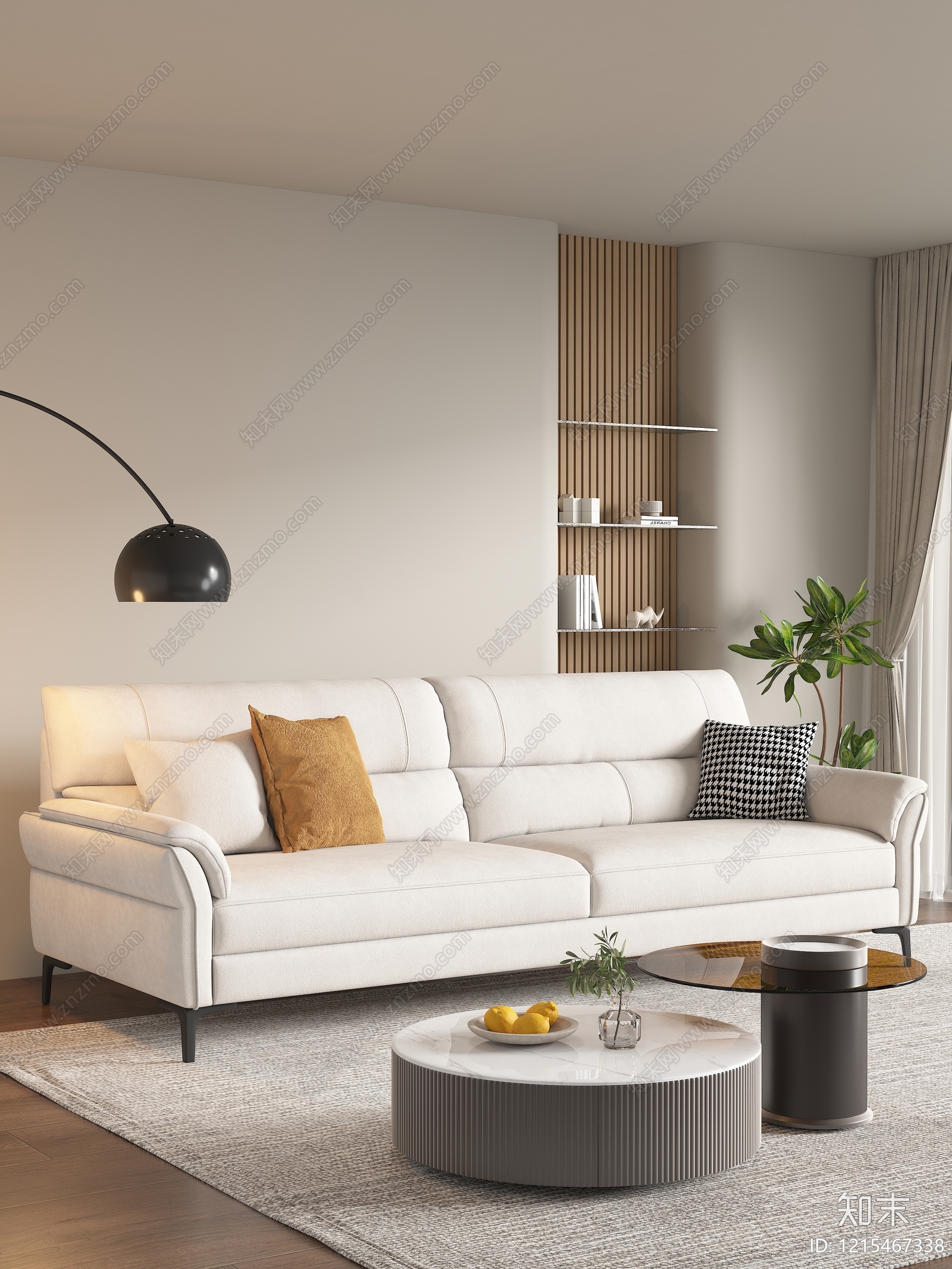 奶油风三人沙发3D模型下载【ID:1215467338】