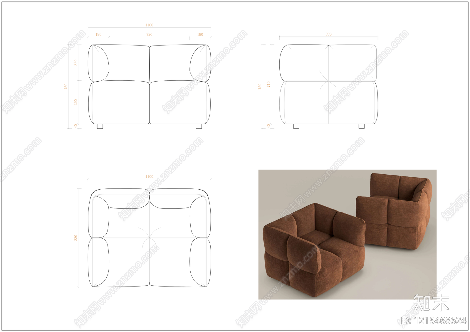 现代意式沙发施工图下载【ID:1215468624】