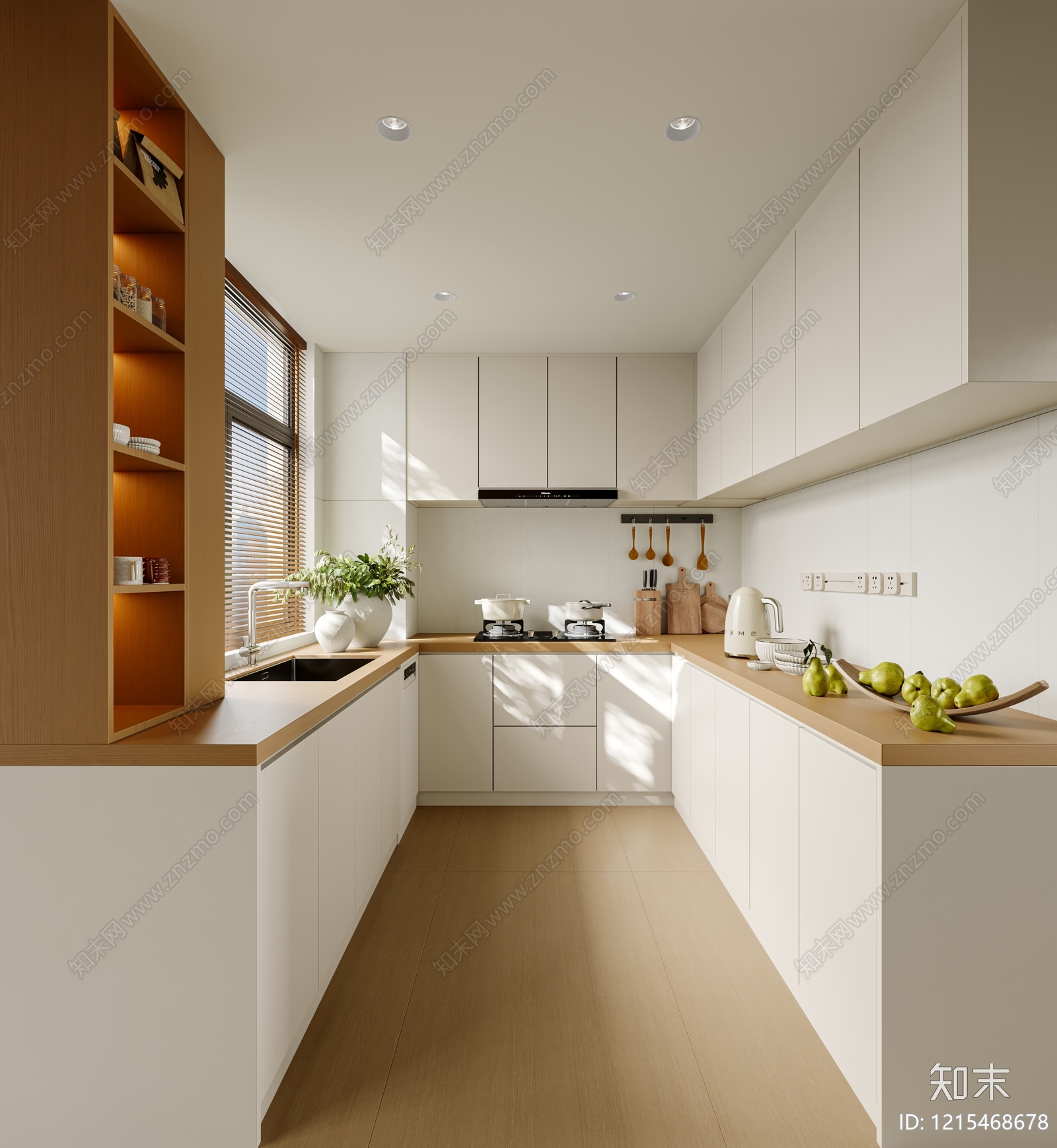 奶油风封闭式厨房3D模型下载【ID:1215468678】