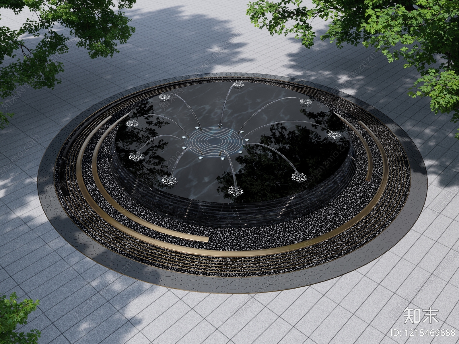新中式景观喷泉SU模型下载【ID:1215469688】