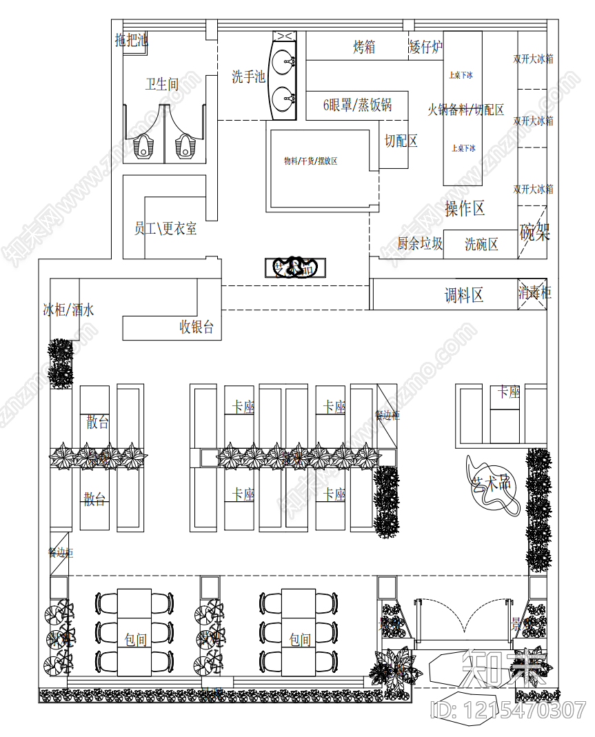 日式火锅店施工图下载【ID:1215470307】