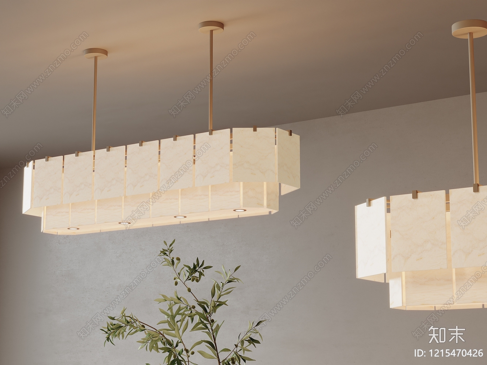 奶油风长条吊灯3D模型下载【ID:1215470426】