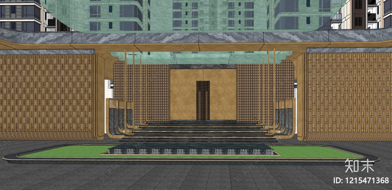 新中式入口大门SU模型下载【ID:1215471368】
