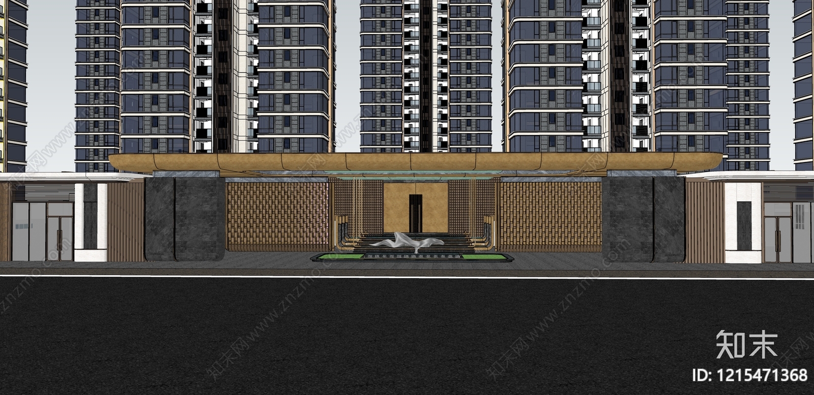 新中式入口大门SU模型下载【ID:1215471368】