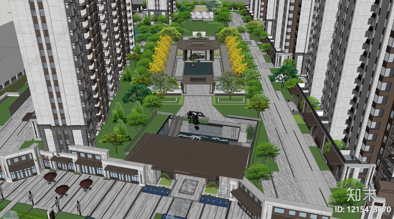 新中式小区景观SU模型下载【ID:1215473670】