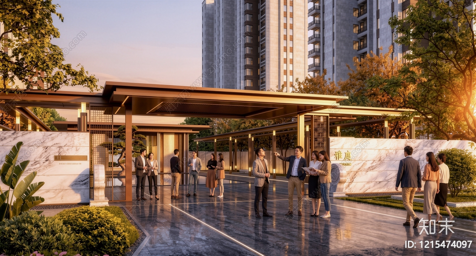 新中式小区景观SU模型下载【ID:1215474097】