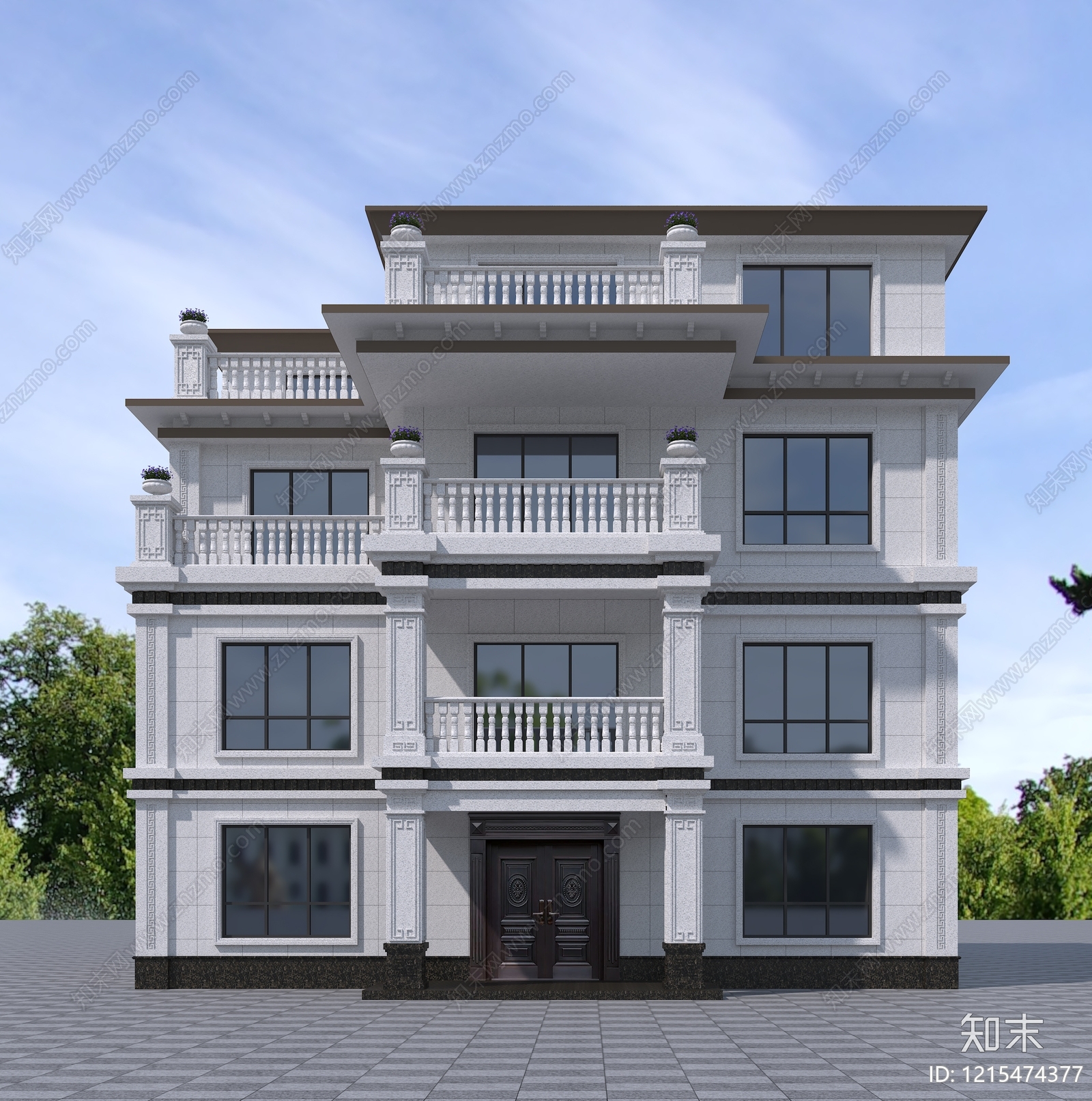 欧式别墅外观3D模型下载【ID:1215474377】