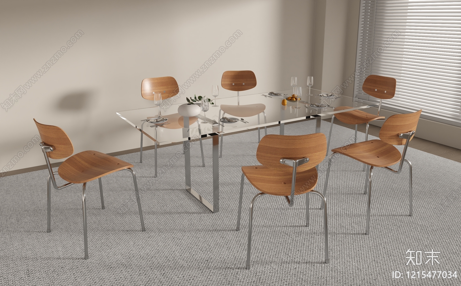 现代简约餐桌椅3D模型下载【ID:1215477034】