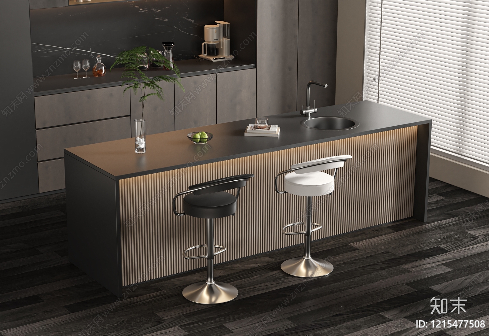 现代极简开放式厨房3D模型下载【ID:1215477508】