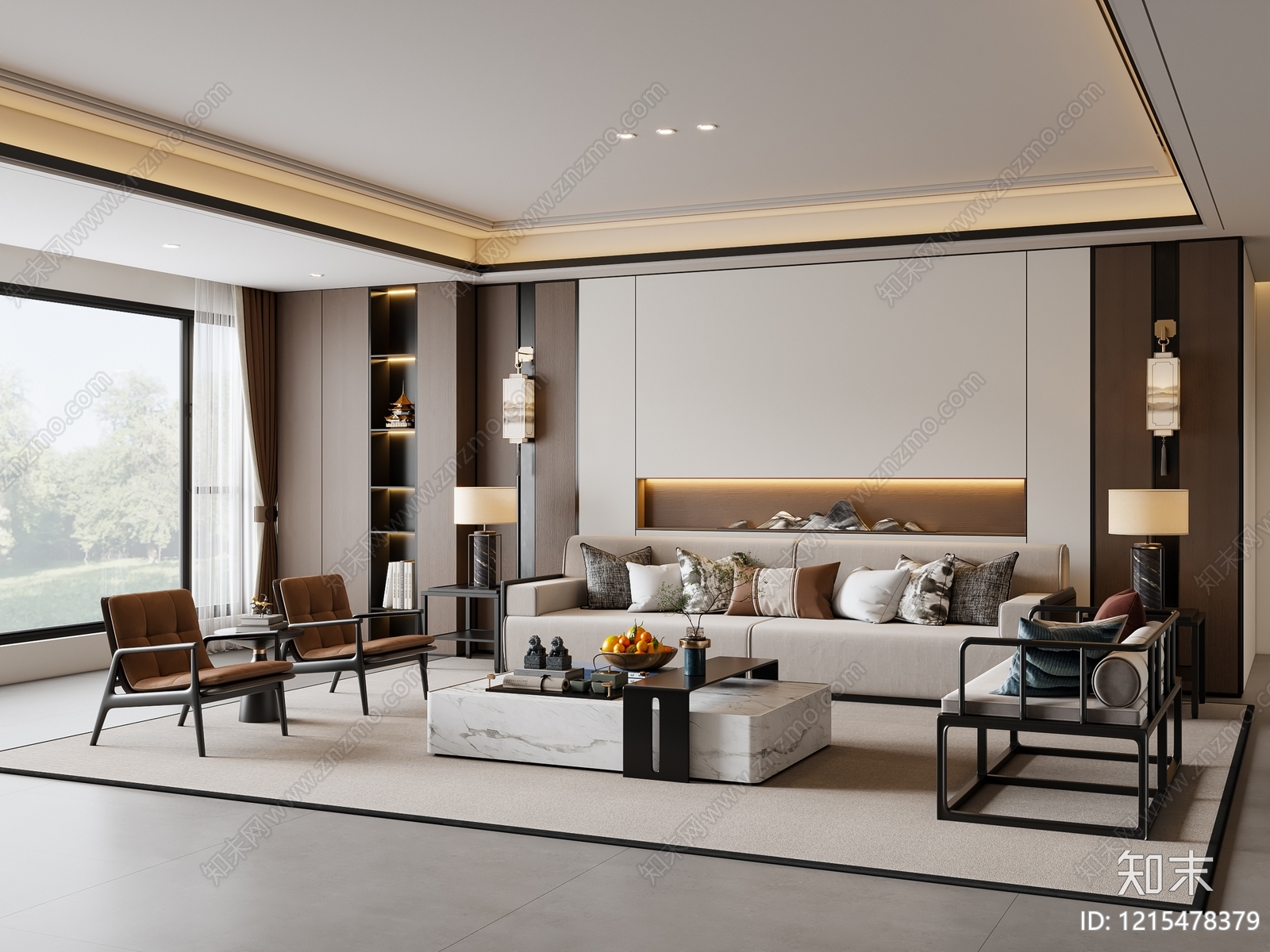 新中式家居客厅3D模型下载【ID:1215478379】