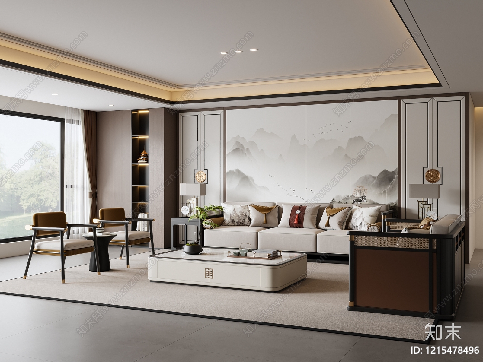 新中式家居客厅3D模型下载【ID:1215478496】