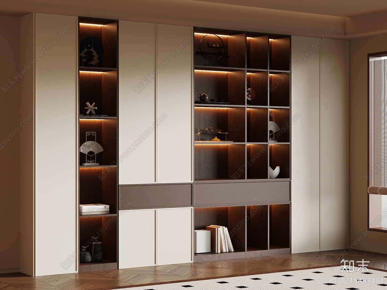 新中式书柜SU模型下载【ID:1215483401】
