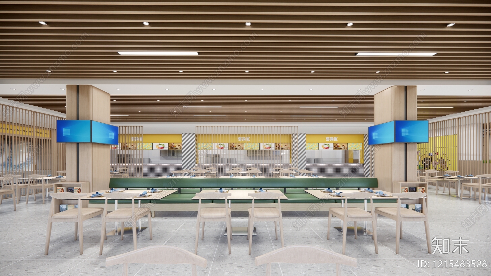 日式原木风学生食堂SU模型下载【ID:1215483528】