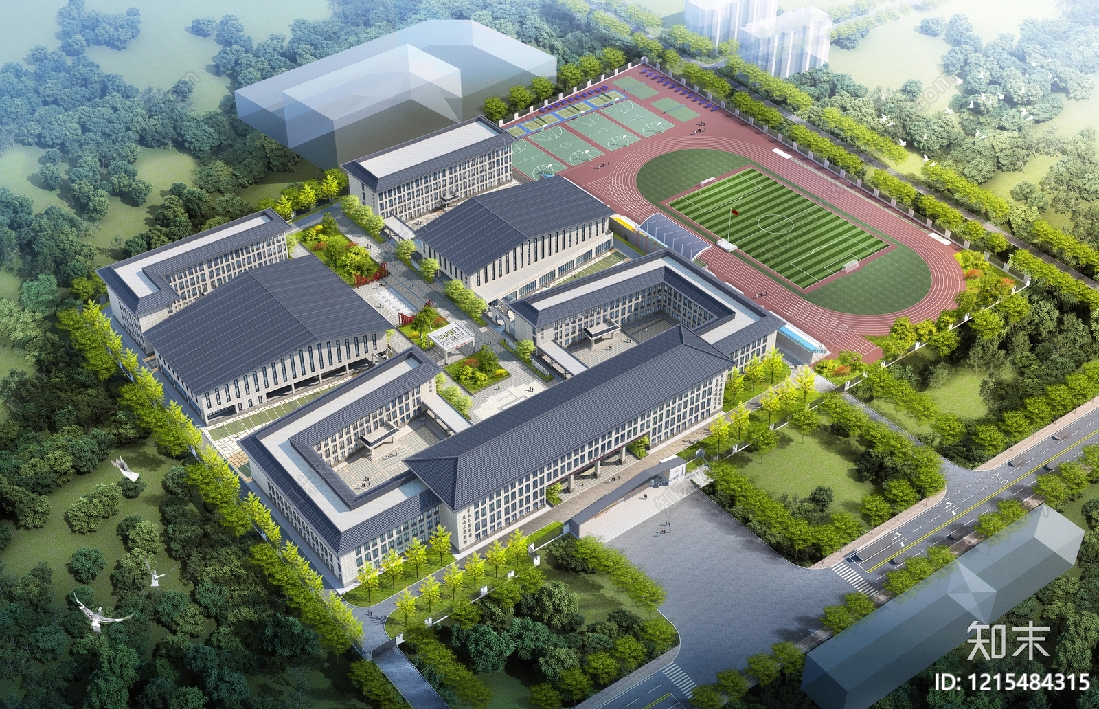 新中式学校建筑SU模型下载【ID:1215484315】