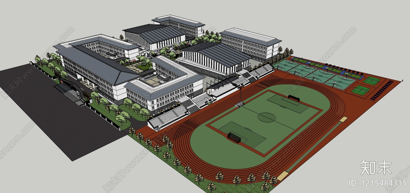 新中式学校建筑SU模型下载【ID:1215484315】
