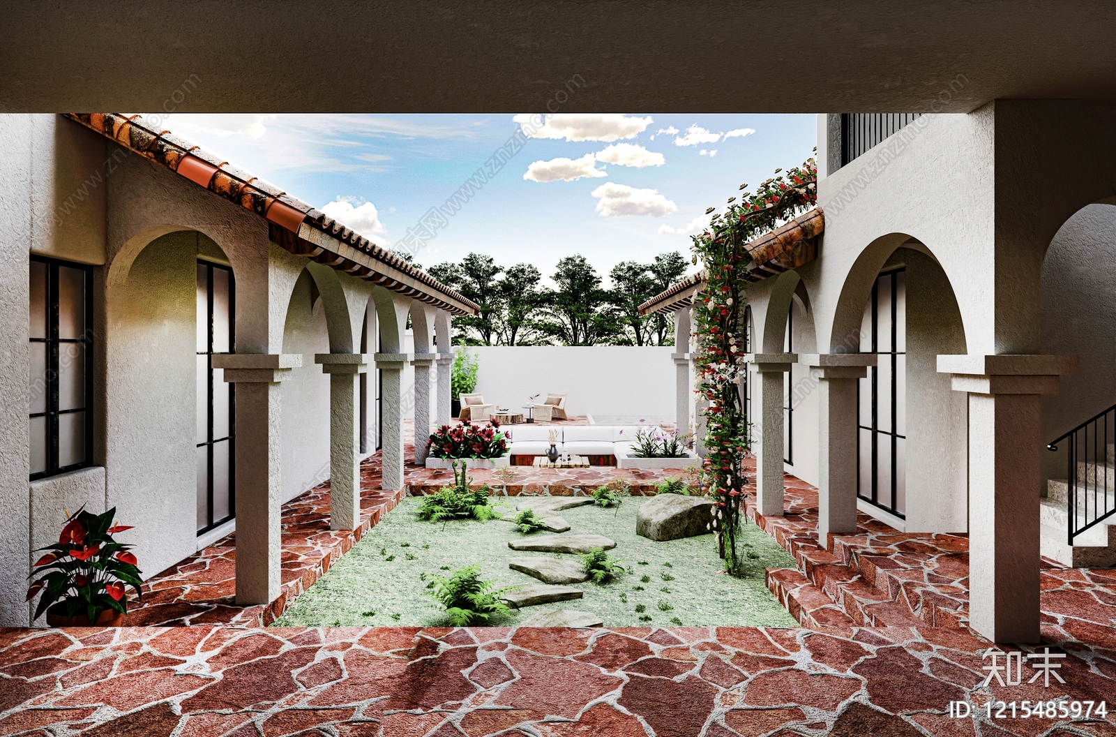 西班牙殖民复兴风格独栋别墅3D模型下载【ID:1215485974】