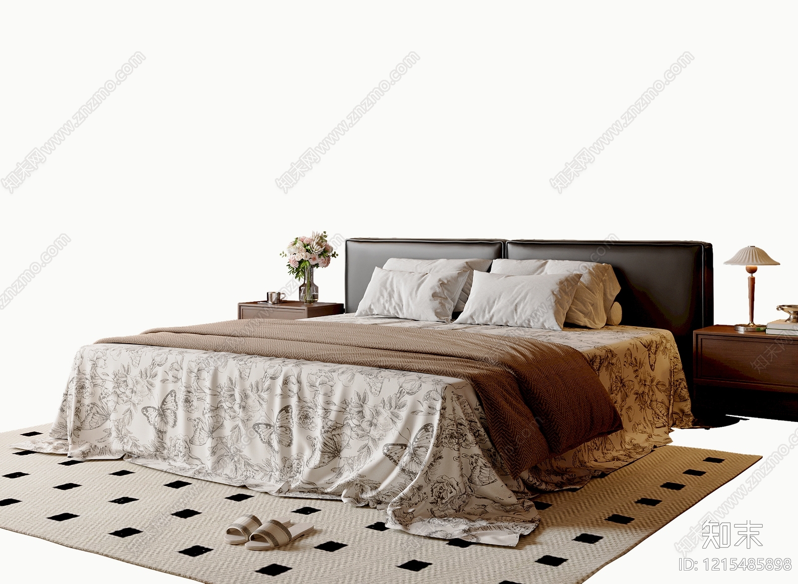 中古风双人床3D模型下载【ID:1215485898】