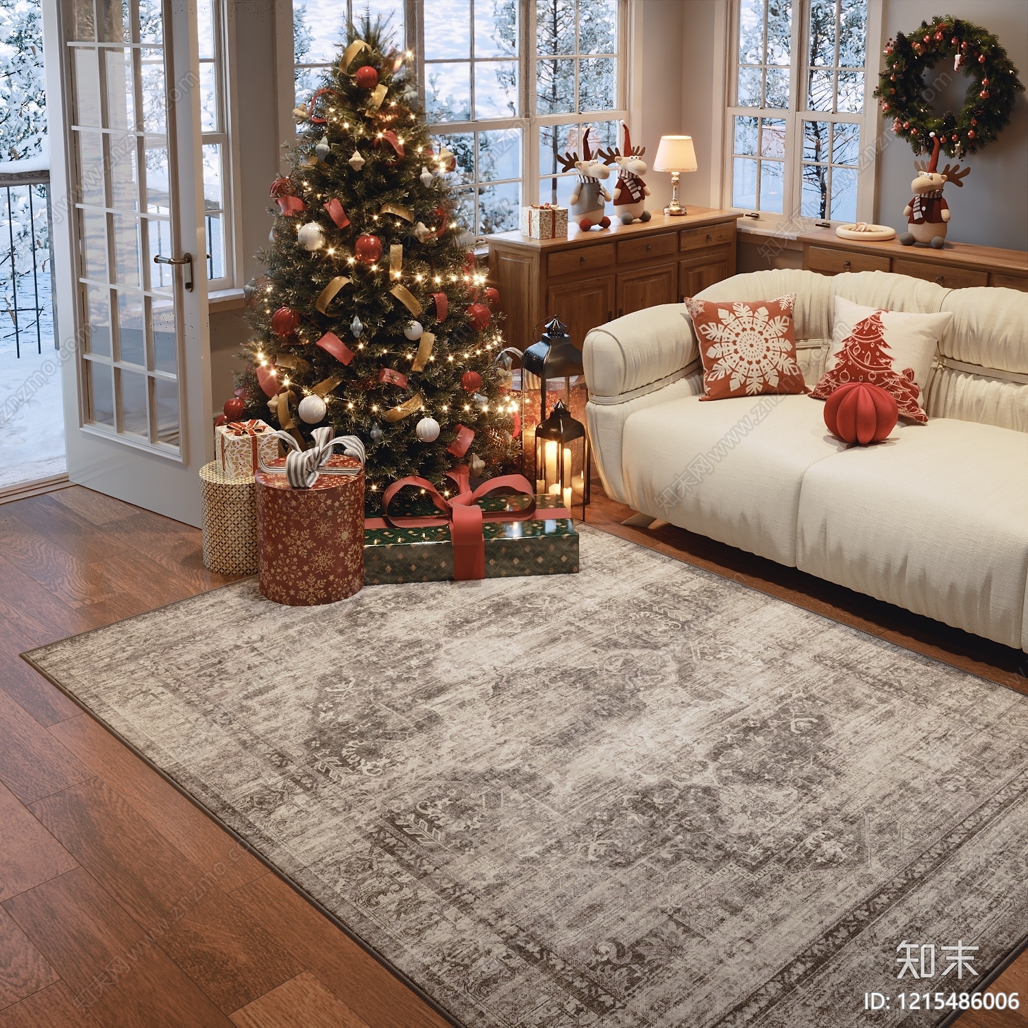 奶油风家居客厅3D模型下载【ID:1215486006】