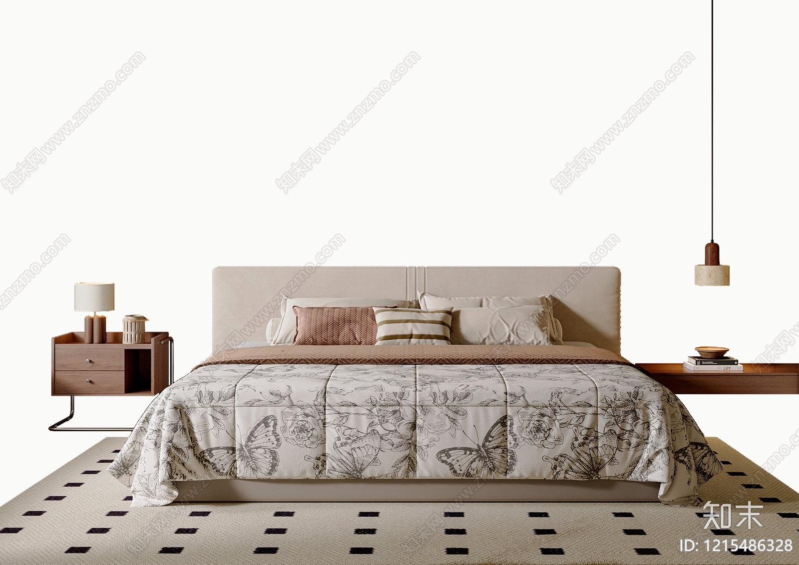 奶油风双人床3D模型下载【ID:1215486328】