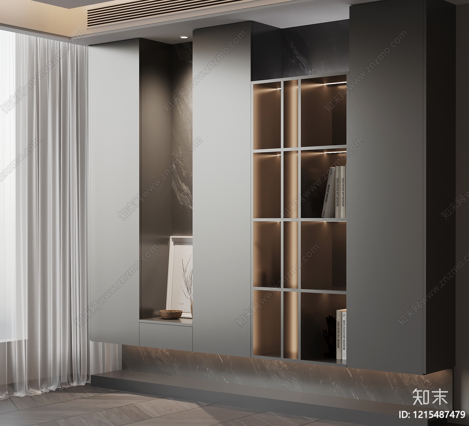 现代极简书柜3D模型下载【ID:1215487479】