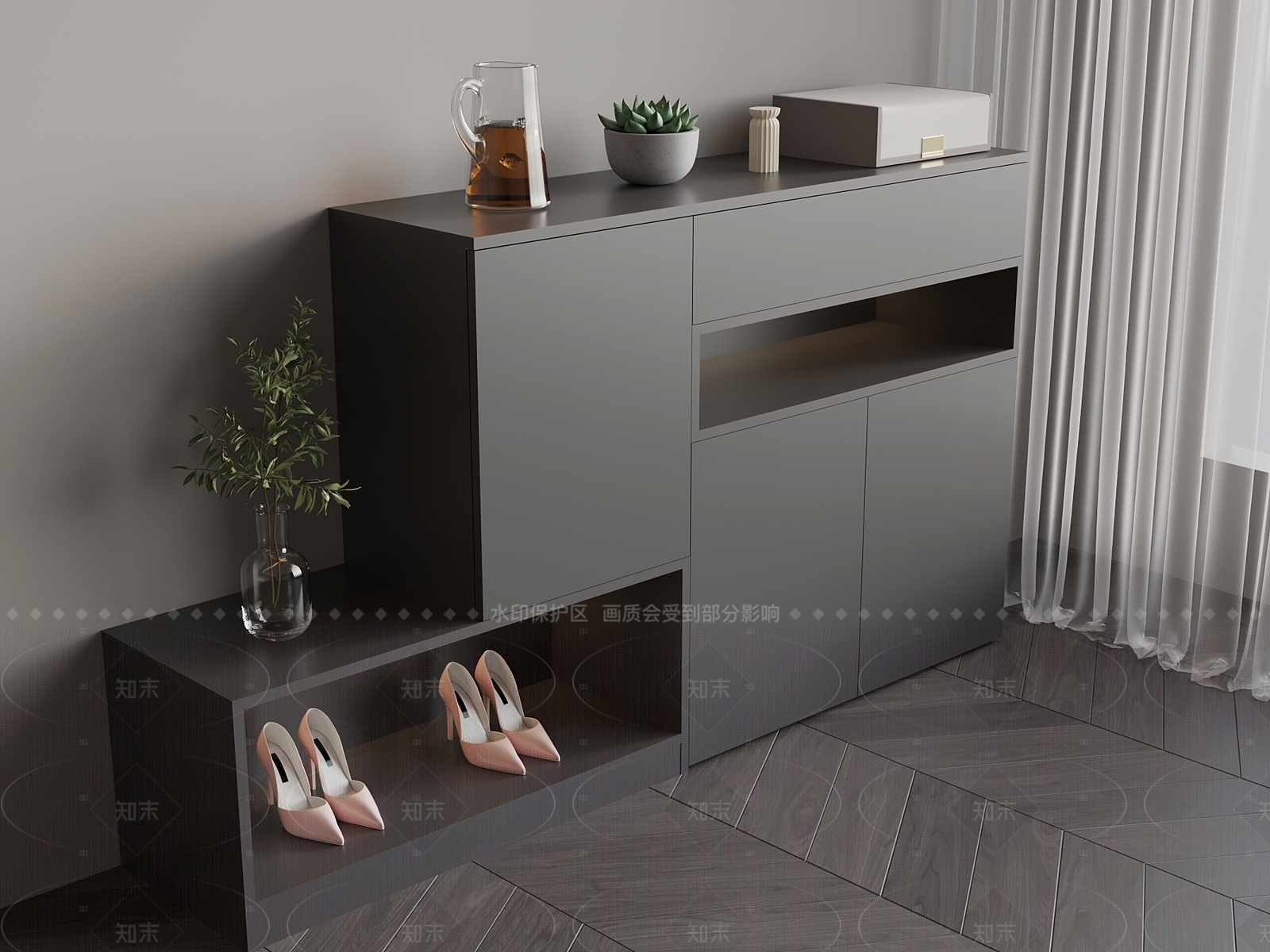 极简鞋柜SU模型下载【ID:1215488264】