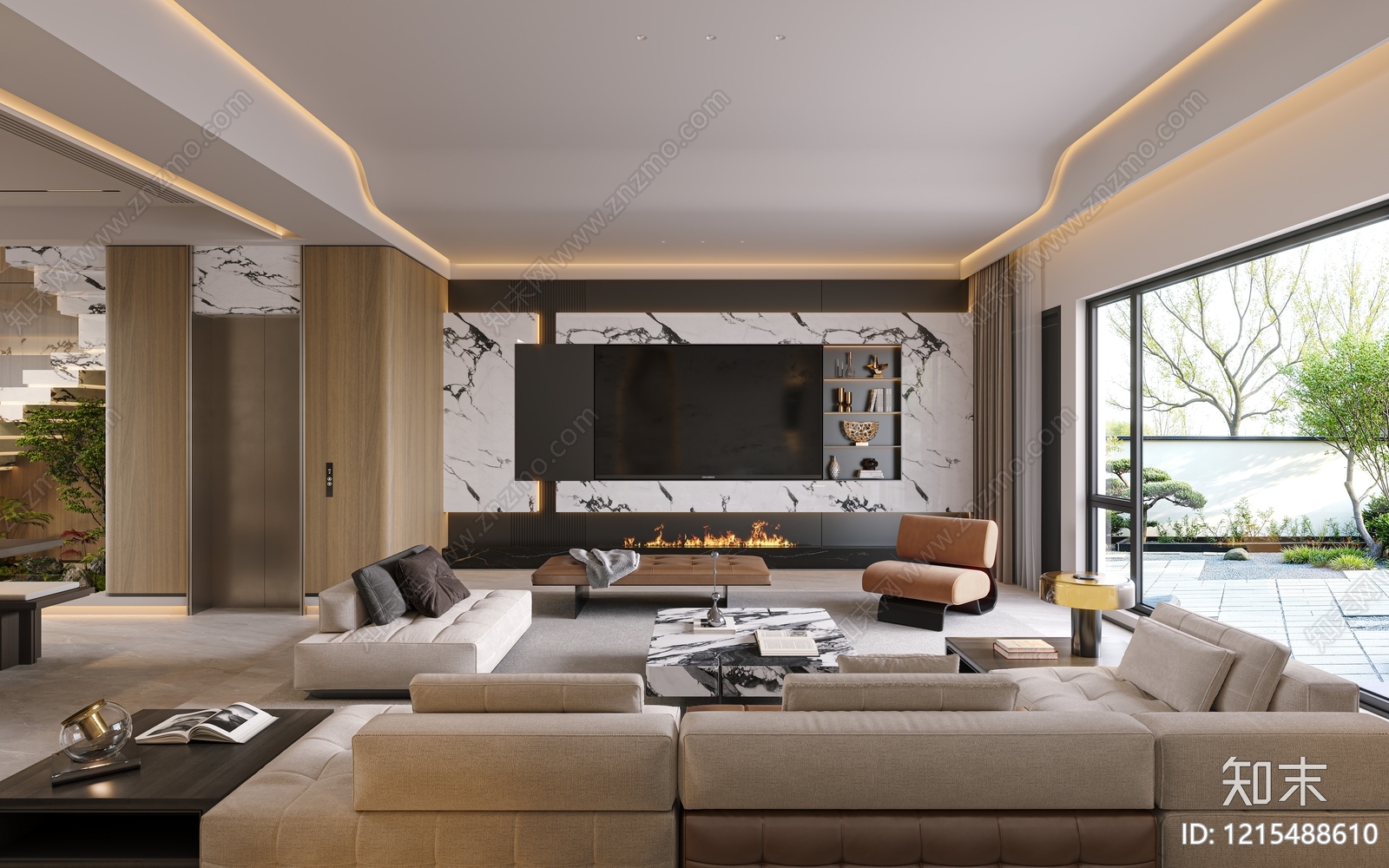 现代简约别墅客厅3D模型下载【ID:1215488610】