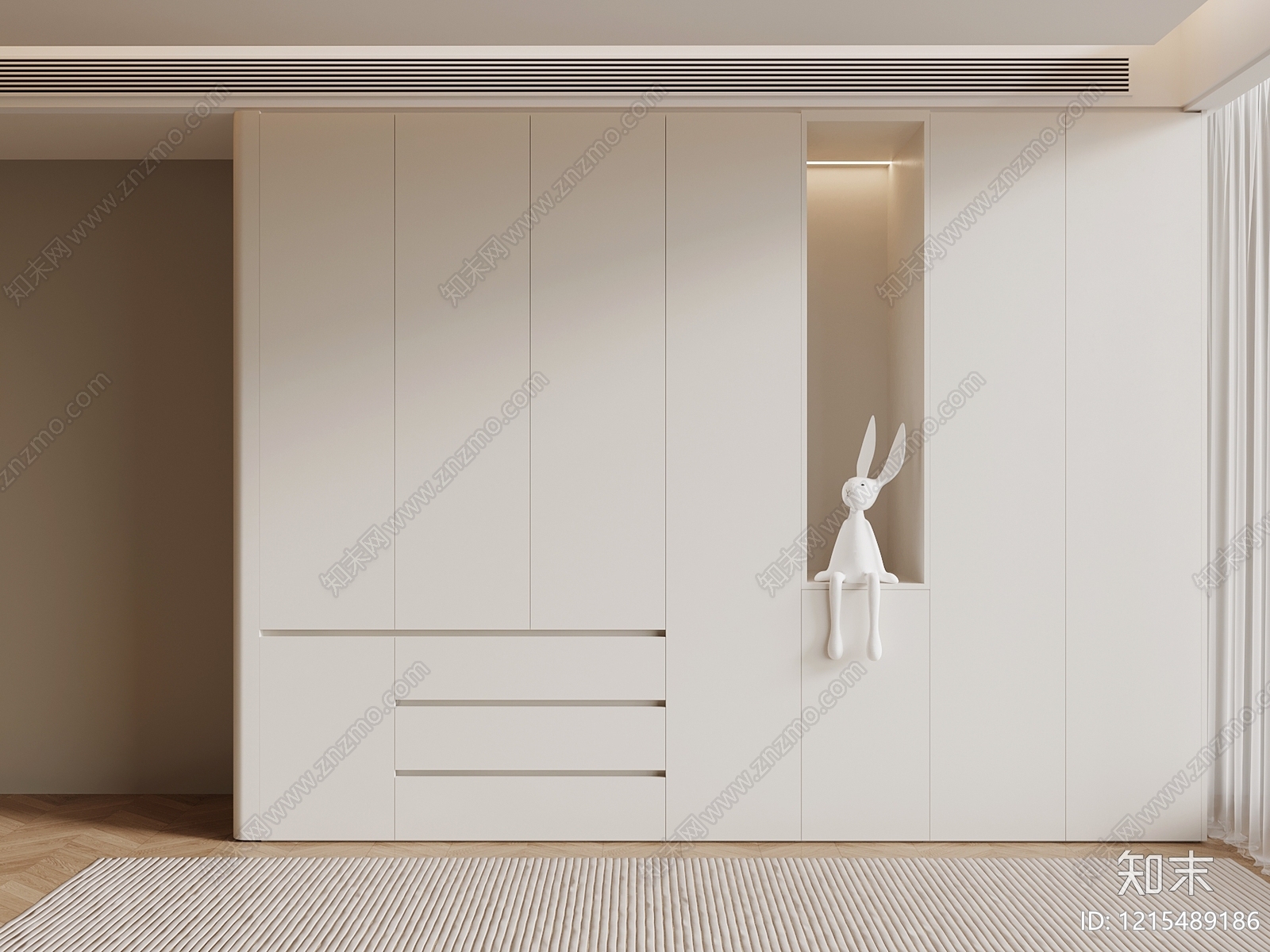 奶油风衣柜3D模型下载【ID:1215489186】