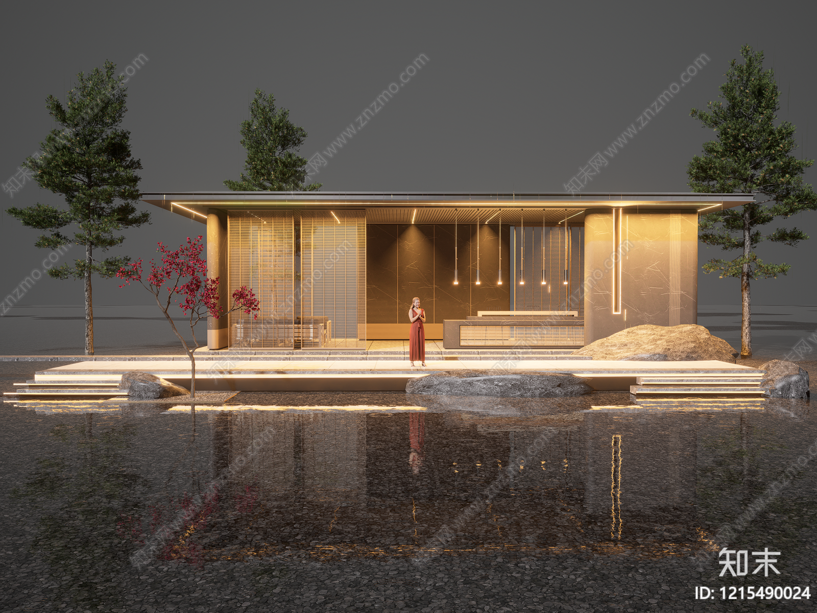 新中式廊架空间SU模型下载【ID:1215490024】