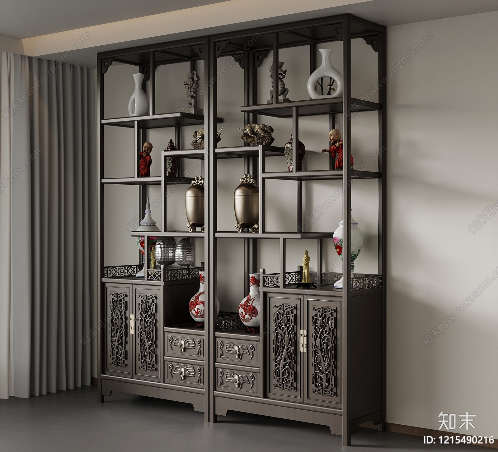 新中式博古架SU模型下载【ID:1215490216】