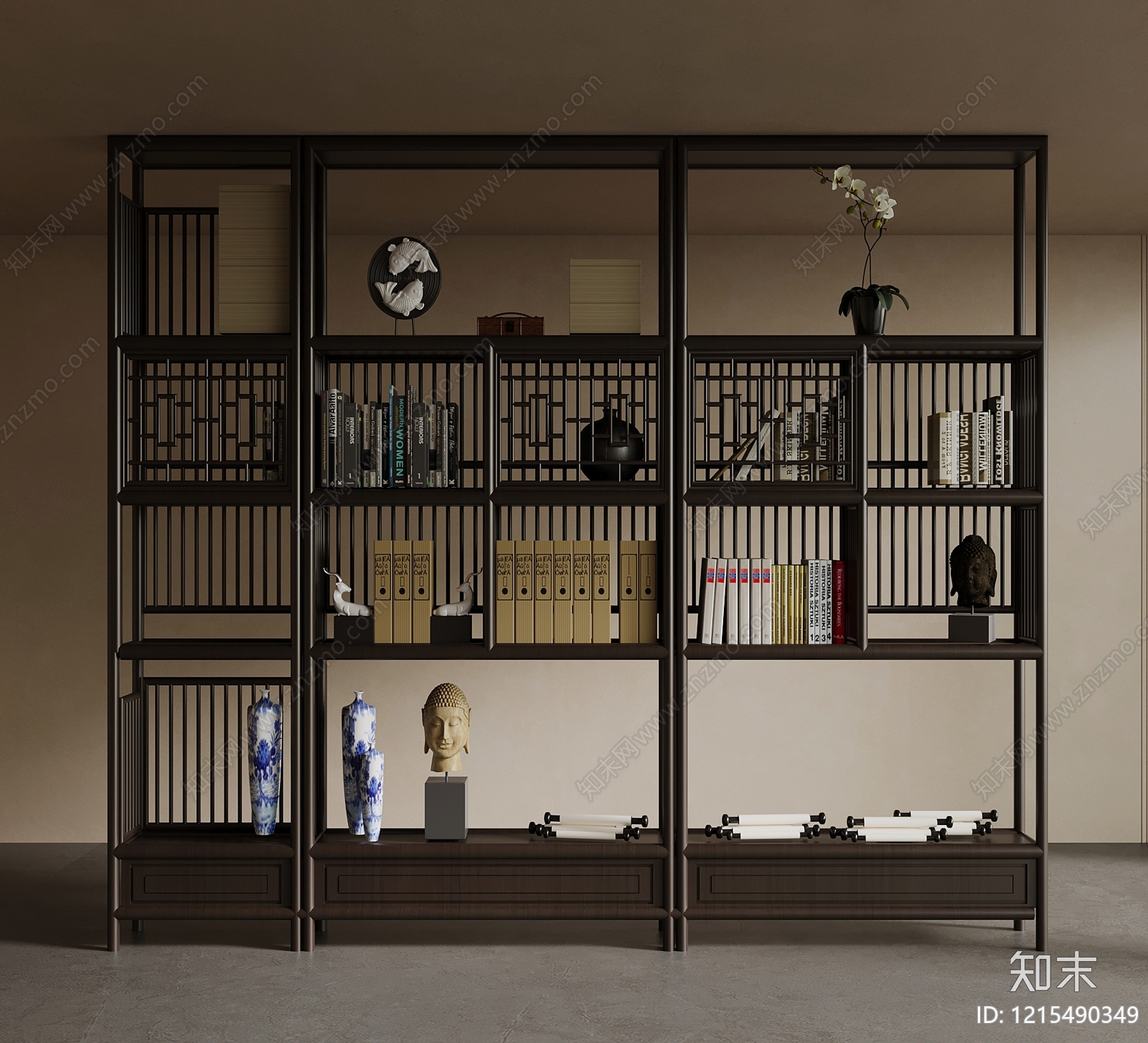 新中式博古架3D模型下载【ID:1215490349】